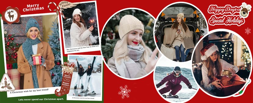 Womens Winter Warm Knit Beanie Hat Touchscreen Gloves Long Neck Scarf Set with Fleece Lined Skull Caps Gifts for Women