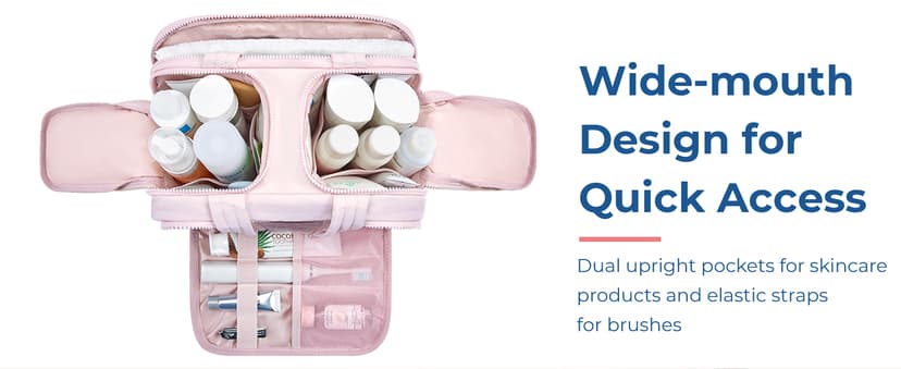 BAGSMART Travel Toiletry Bag, Lightweight Large Wide-open Travel Bag for Women, Puffy Cosmetic Makeup Bag Organizer with Handle for Accessories,Essentials, Toiletries, Dark Pink