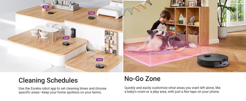 Eureka E20 Evo Plus Robot Vacuum and Mop Combo, 10,000Pa Suction Robot Vacuum Cleaner Bagless Self-Emptying Station, 45-Day Capacity Anti-Hair-Tangling Side Brush Mop Lifting App Control LiDAR Nav