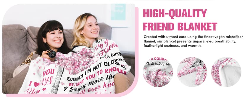 Best Friend Bestie Gifts for Women - Best Friend Birthday Gifts - Friendship Presents for Women - Long Distance BFF Presents - BFF Christmas Mothers Day Valentines Day Blanket 50"X60"