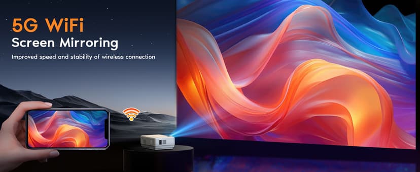 Projector with WiFi and Bluetooth, Upgrade Outdoor Projector, Mini Movie Projector Supports 1080P Synchronize Smartphone Screen by WiFi/USB Cable for Home Entertainment