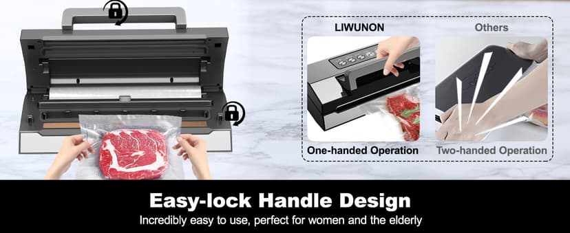 2025 Upgraded Precision Fast-Vacuum Sealer, LIWUNON Commercial Full Automatic Food Vacuum Sealer Machine, Double Heat Seal, Built-in Cutter&Bag Storage, Powerful Food Vacuum Saver, 2 Bag Rolls&hose