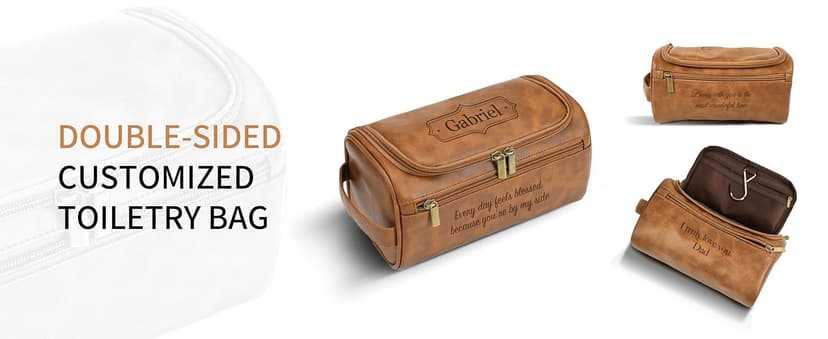Easycosy Personalized Toiletry Bag for Men, Engraved with Pattern & Text, PU Leather Men's Toiletry Bag for Traveling, Father's Day Memories Gifts for Him Men Boyfriend Husband
