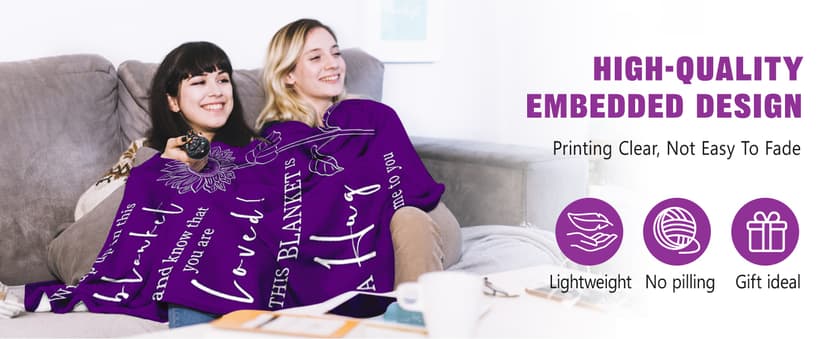 Get Well Gifts for Women After Surgery - Hug Blanket - Thinking of You Gift for Mom Friend Sister - Feel Better Inspirational Gifts for Women - Get Well Soon Gift - Purple Sunflower Blanket 50"x60"