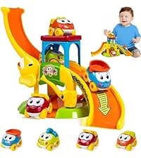 Marstone Toddler Toys for 1 2 Year Old Boys and Girls Gifts: Educational Elephant Slide with 4 Animal Cars Toys for Baby 12-18 Months, First Birthday Present Learning Push Truck Track Ages 1-2