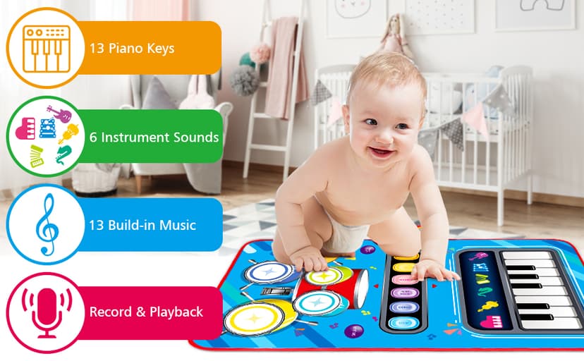 Baby Toys for 1 Year Old: Baby Musical Mat Toddler Toys Age 1-2 - 2 in 1 Piano Drum Babies Play Mat - Infant Music Toy 12-18 Months Babies Birthday Valentines Gifts for 1 2 3 Year Old Boys Girls