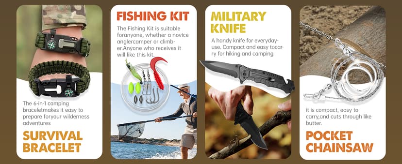 Gifts for Men Him Dad, Survival Kit and Equipment 25 Pcs, Valentines Gifts for him, Christmas Stocking Stuffers,Camping Essentials, Survival Gear, Cool Gadgets for Men