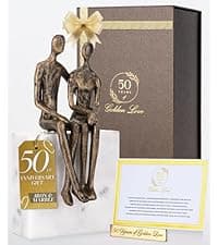 Wedding Anniversary Couples Gift - Two Hearts and Cross Iron Sculpture, Heart Decoration Gift for Her and Him, 1st to 50th or 60th Anniversary, Includes Present Box and Poem Card