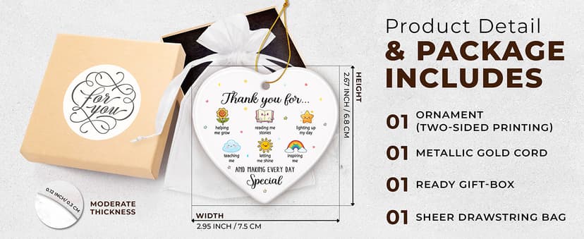 ZAGKOO Teacher Ornament - Christmas Teacher Gifts for Women, Men - First Day Ideas for New Teachers, Daycare, Preschool, Kindergarten - Thank You Appreciation Keepsake, Retirement, End of Year