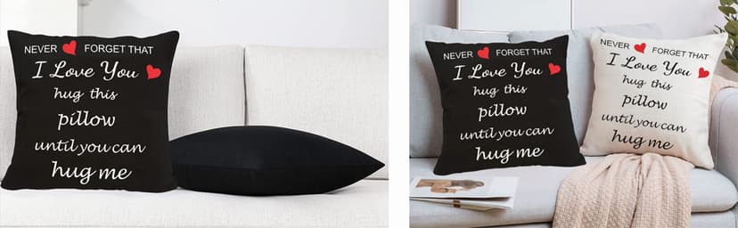Anrkets Two Sided Printing Lover Pillow Cover I Love You Hug This Pillow Until You Can Hug Me, Valentine's Day Birthday Gifts for Girlfriend Cotton Linen Square Decorative Waist Pillowcase 18"x 18"
