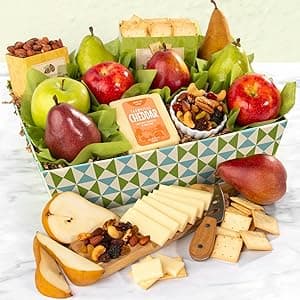 A Gift Inside Classic Fresh Fruit Basket Gift with Crackers, Cheese and Nuts for Holiday, Thank You, Birthday, Get Well, Anniversary, Corporate