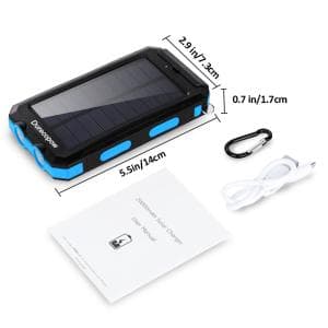 Solar Charger Power Bank, 20000mAh Portable Outdoor Waterproof Solar Battery Charger, Camping External Backup Battery Pack USB C Ports Input/Output, 2 Led Light Flashlight with Compass (Blue)
