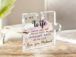 LukieJac Gifts for Wife - Romantic Gifts for Her Acrylic Puzzle Piece Plaque for Wife Birthday, Wedding Anniversary, Valentines Day, Mothers Day Presents Home Desk Decor - 4.7 x 3.9 Inch