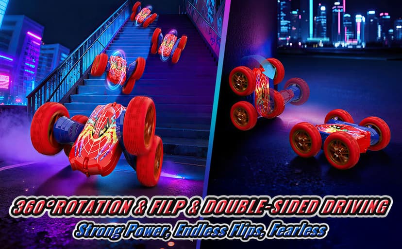 360°Flip Remote Control Car Toys for 3-12 Boy Toys, 4WD RC Cars Double-Sided with Glowing Hero Eyes & Legs, 2.4GHz Drift RC Stunt Race Car, Christmas Birthday Gifts for Boys Age 3 4 5 6 7 8 9 10 11 12