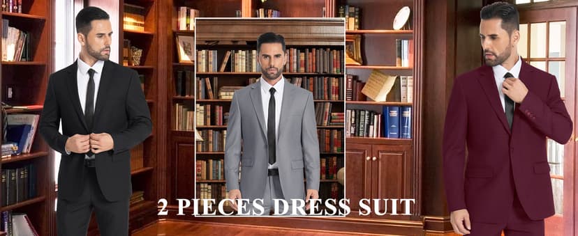 Mens Suit 2 Piece Suits for Men One Button Slim Fit Solid Jacket & Pants Tuxedo Set Business Wedding Party
