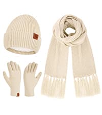 Womens Winter Warm Knit Beanie Hat Touchscreen Gloves Long Neck Scarf Set with Fleece Lined Skull Caps Gifts for Women