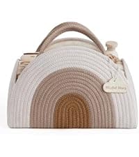 Blissful Diary Baby Diaper Caddy Organizer, Cotton Rope Diaper Caddy Basket, Large Storage Basket for Newborn Boys and Girls, Gift for Baby Shower List, Newborn Essentials, Earthy Rainbow