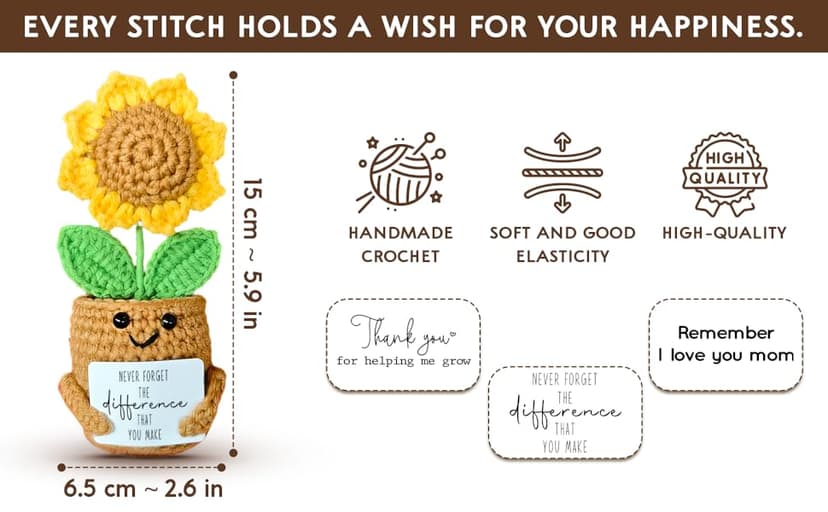 Mini Sunflower Crochet Gift with Card for Women Best Friend, Soul Sister, Long Distance Pal, Friends Are the Family You Choose, Cute Decor for Birthday, Christmas for Bestie, BFF, Coworker