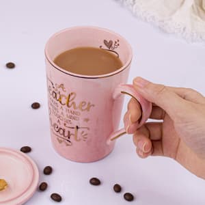 Unique Teacher Appreciation Gifts for Women - Best Teachers Christmas Mug for Teachers from Student, 14Oz Pink Marble Ceramic Gold Print Teacher Cup, Birthday Retirement Graduation, Nice Gift Boxed