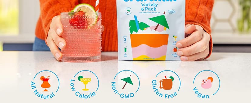 Craftmix Variety Pack, Makes 12 Drinks, Skinny Cocktail Mixers, Mocktails Non-Alcoholic Drinks - Made With Real Fruit - Vegan Low-Carb, Low-Sugar, Non-GMO, Dairy Free, Gluten Free, Easy to Mix