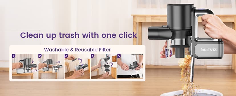 Cordless Vacuum Cleaner, 40KPA/500W/35Mins, Green LED Light, Lightweight Stick Vacuum Self-Standing, Vacuum Cleaners for Home Handheld Vacuum for Pet Hair, Carpet, and Hard Floors, U8