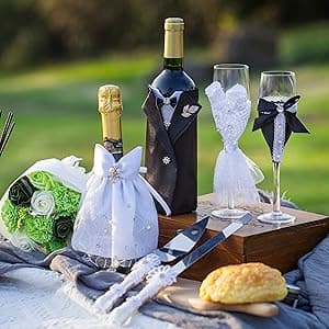 4 Piece Wedding Reception Supplies Wedding Toasting Flutes and Cake Server Set -2 Champagne Glasses, 1 Cutting Knife and 1 Pie Server, Bride and Groom Gifts Wedding Gifts (Gorgeous)