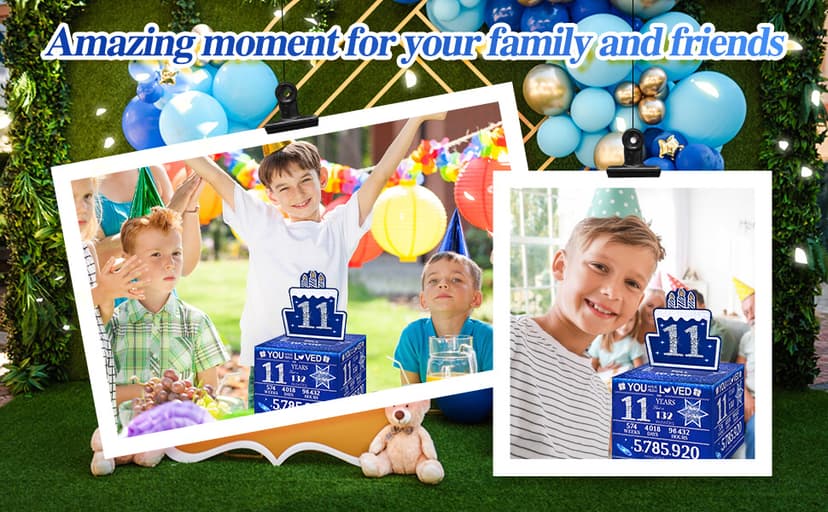 11 Happy Birthday Money Box for Cash Gift, 11th Birthday Decorations for Boys and Girls, Gifts for 11 Year Old Boy, Boy Gift Ideas, Cool Things for Teen -Blue with 100PCS Bags