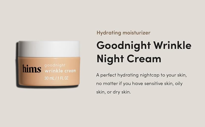 hims Goodnight Wrinkle Cream - Hydrating Men's Face Moisturizer with Hyaluronic Acid, Shea Butter & Caffeine - Reduces Wrinkles While You Sleep - 1 fl oz