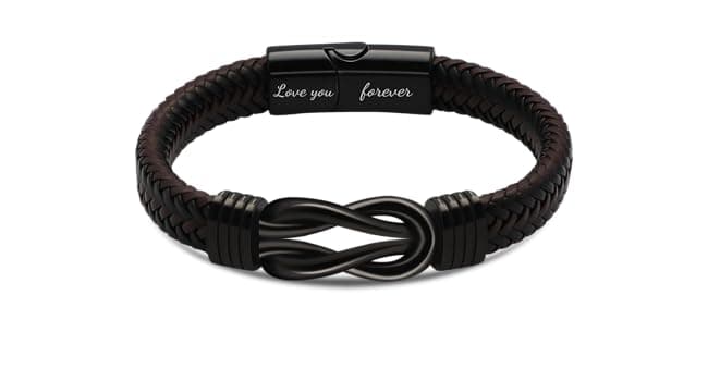 Gift for Men Infinity Bracelet for Men Dad Husband Boyfriend Son Grandson Brother Nephew Uncle Brown Braided Leather Forever Linked Together Stainless Steel Engraved with Love You Forever Jewelry 7.5|8.5|9 Inches