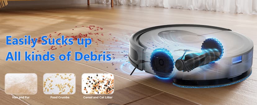 Tikom Robot Vacuum and Mop Combo, 5000Pa Robotic Vacuum Cleaner, 150 Min Max, App & Remote Control, Ideal for Hard Floor, Carpet, Pet Hair, Self-Charge(G8000 Max)