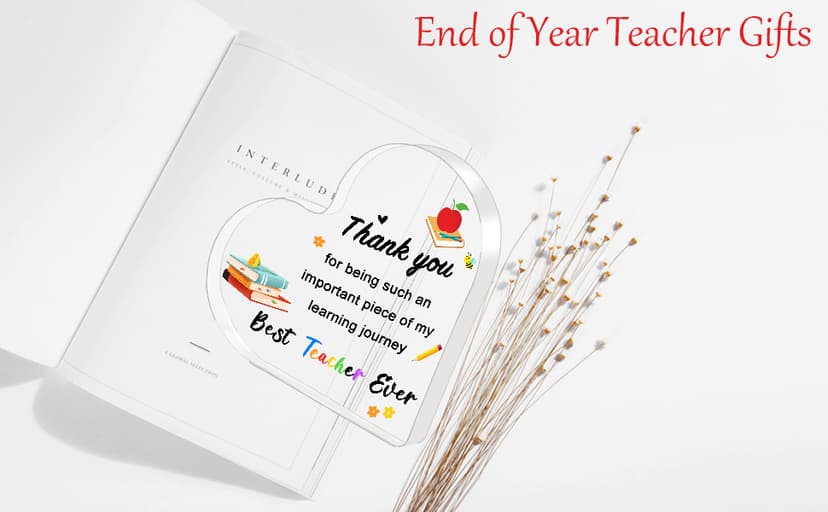 Teacher Valentine Gift, Valentines Day Gifts for Teachers - Acrylic Heart Plaque 4×4 in, End of Year Thank You Teacher Gifts for Women Men, Teacher Retirement Gifts, Keepsake & Paperweight