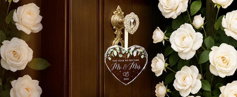 HEXMOZ Wedding Gifts for Couples 2025 - Mr and Mrs Gifts - Bridal Shower Gift, Wedding Ideas for Newly Wed, Bride, Future Mr Mrs - Just Married Glass Ornament 2025, 1st Married Couple Christmas Decor