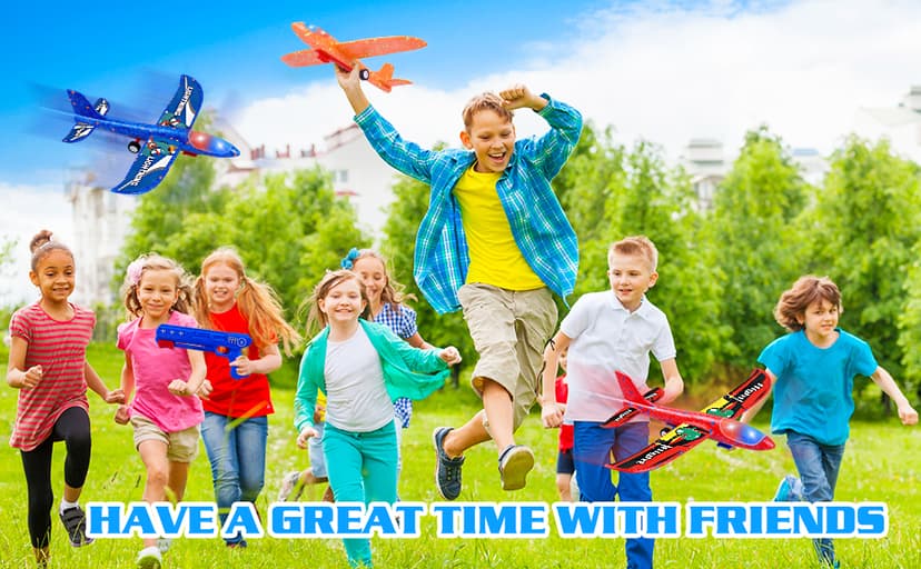 3 Pack Airplane Launcher Toys, 2 Flight Modes LED Foam Glider Catapult Plane, Outdoor Flying Toy for Kids, Birthday Gifts for Boy Girl 6+ Year Old, B-Day Party Supplies