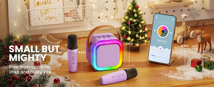 Mini Karaoke Machine for Kids, 2025 TOP Toys Christmas Birthday Gifts Ideas for Girls Ages 4, 5, 6, 7, 8, 9, 10, 12+ Years Old, Portable MP3 Player with 2 Wireless Mics for Party
