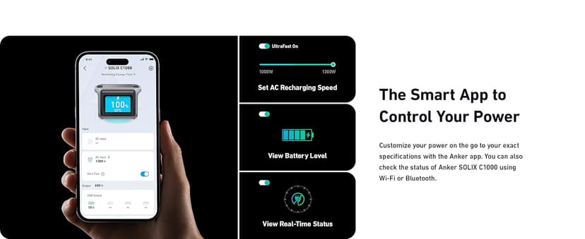 Anker SOLIX C1000 Portable Power Station with 200W Solar Panel, 1800W Solar Generator, 1056wh LFP (LiFePO4) Battery, 6 AC Outlets, Up to 2400W for Home, Power Outages, and Outdoor Camping