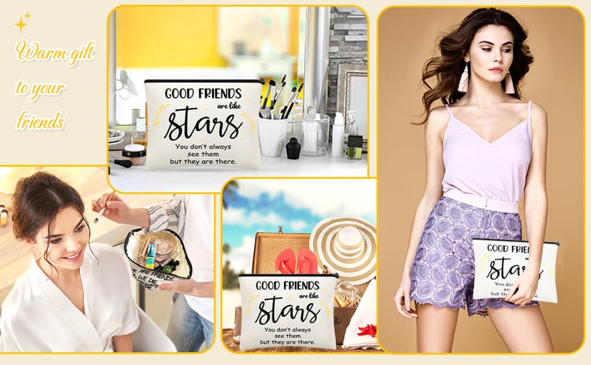 Weewooday 6 Pieces Friendship Gifts for Women Good Friends Makeup Cosmetic Bags Weekend Trip Gifts Birthday Portable Makeup Bags Gifts for Women Travel Retirement Anniversary Present(Classic Style)