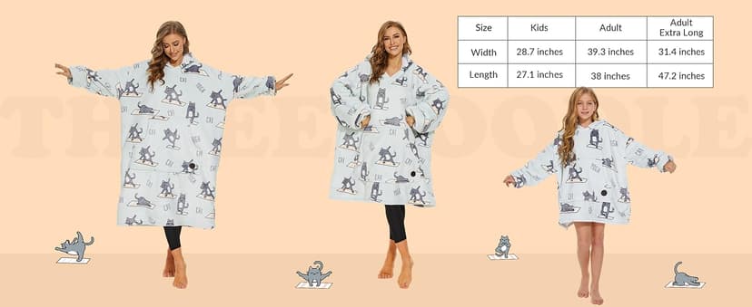 THREE POODLE Wearable Blanket Hoodie for Women, Oversized Sherpa Sweatshirt Blanket for Adults Men, Cozy Hooded Blankets, Gifts for Teen Girls Women Mom Sister