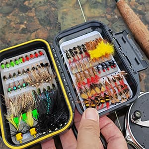 Fly Fishing Flies Assortment Kit Dry Wet Nyphms Tenkara Popper Streamer Woolly Bugger for Trout Bass Salmon Steelhead with Fly Box