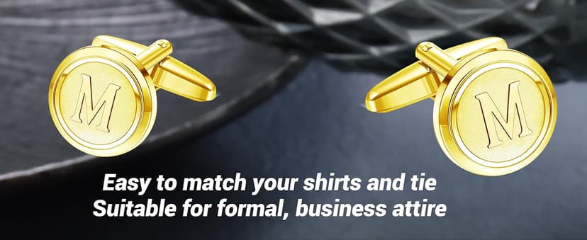 LOYALLOOK Initial Gold Cufflinks for Men Gold Cuff Links Personalized Copper CuffLinks Letter Cufflinks Gift for Groom Husband Father