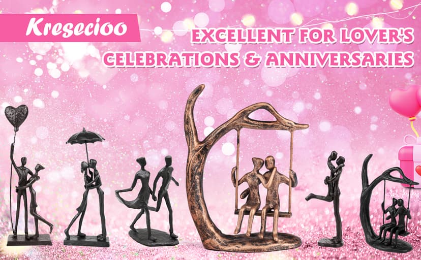 Anniversary Wedding Gifts for Couple/Her - Romantic Couple Statue in Love, Antique Bronze Metal Figurine Sweet Loving Together Iron Sculpture Decor, Gifts for Wife Husband Christmas