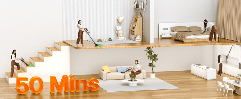 Trucozie Cordless Vacuum Cleaner, Self-Standing Lightweight Stick Vacuum with 50 mins Runtime, Powerful Suction, Anti-Tangle Wireless Vacuum for Home, Hardwood Floor, Carpet, Pet Hair, Black