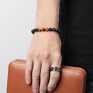 JoycuFF Gifts for Men Natural Tiger Eye Black Matte Agate Bracelets, Christmas Birthday Gifts for Boyfriend Husband Brother from Girlfriend Wife, To My Man Bead Bracelets