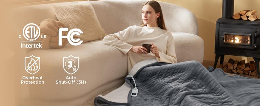 Bedsure Heated Blanket Throw Blanket - Fast Heating Electric Blanket, GentleSoft Flannel Heated Throw with 4 Time Settings, 6 Heating Settings, Warm Gifts for Grandma (50x60 inches, Grey)