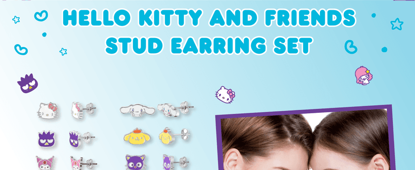 Sanrio Hello Kitty Stud Earrings Pack of 12 Pairs - Official License Hello Kitty and Friends Earrings