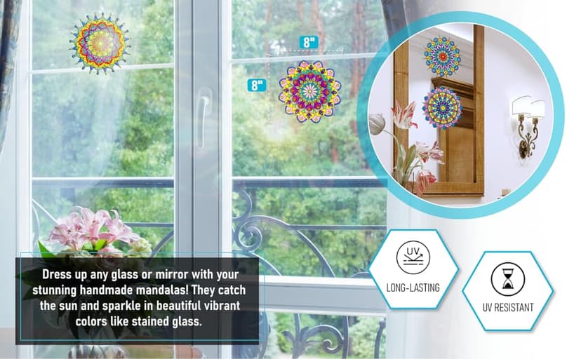 Hula Home Stained Glass Mandala Art Kit - DIY Window Clings with Markers, 10 Suncatchers - Perfect Hobby for Adults, Kids, Teens & Seniors - Ideal Gift for Beginners, Women & Elderly