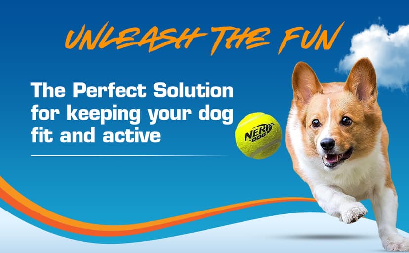 Nerf Dog Tennis Ball Blaster Dog Toy Gift Set, Tennis Ball Dog Fetch Toy Launches up to 50 ft, Dog Ball Thrower for All Breeds Includes Translucent Blue Tennis Ball Launcher and 3 Dog Tennis Balls