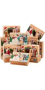 JOYIN 12PCS Christmas Cookie Boxes for Gift Giving, 8.75" x 5.75" x 2.75" Xmas Holiday Bakery Treat Boxes with Window, Kraft Cookie Tin Container Box for Baked Goods, Cupcake, Pastry, Candy, Brownies