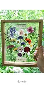 TwoDays Flower Bouquet Handprint Art Craft DIY Kit, Unique Gifts for Mom from Daughter or Son for Mother's Day Birthday Christmas, Gift for Grandma.(12" X 16", with Wood Frame)