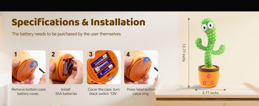 Dancing Talking Cactus Toy for Baby Toddler, Boys Girls Gifts Singing Mimicking Recording Repeating What You Say Baby Toys with 120 English Songs (Adjustable Volume)