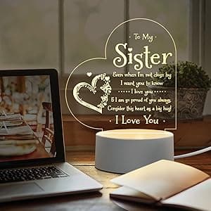 Afterprints Sister Gifts - to My Sister Night Light, Sister Birthday Gifts, Sisters Gifts from Sister Brother on Graduation, Wedding, Christmas, Engraved Night Lamp
